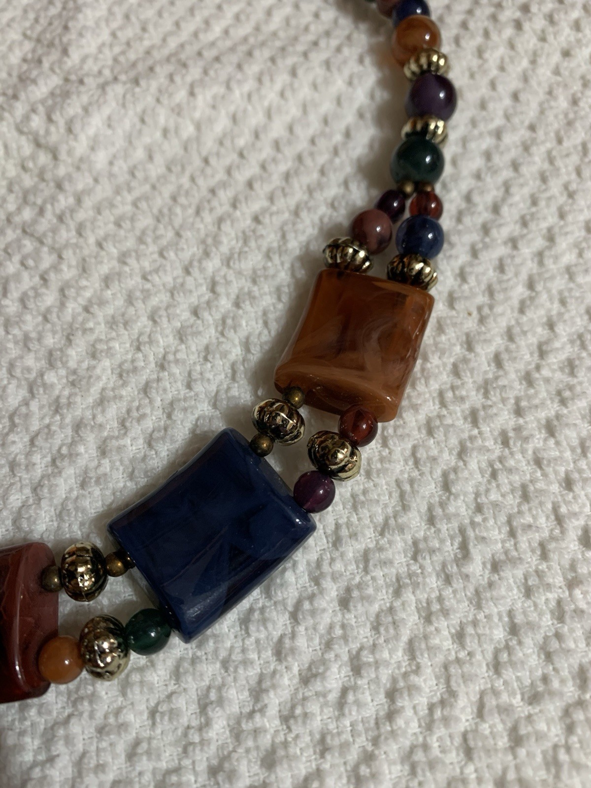 Vintage Multicolor Acrylic Chunky Faux Stone Choke Gold Tone Beaded Necklace 19″