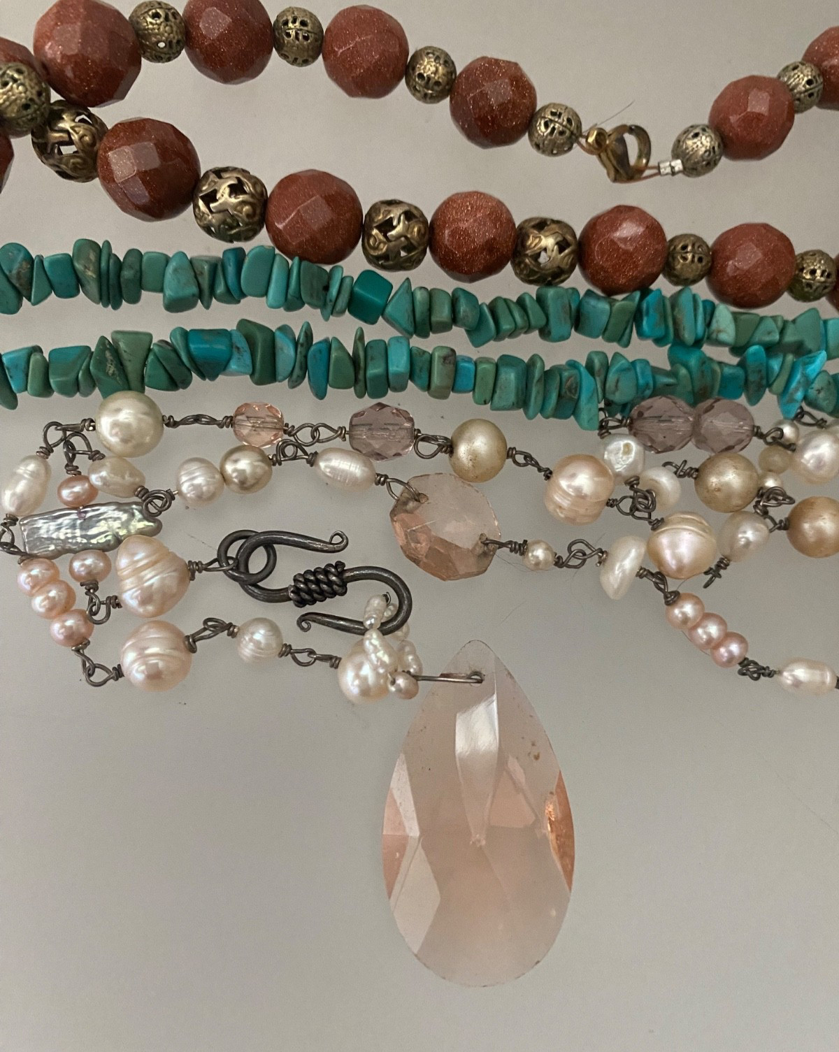 Lot 15 Vintage Semi-Precious Gemstone Jewelry Malachite Turquoise Jade Quartz