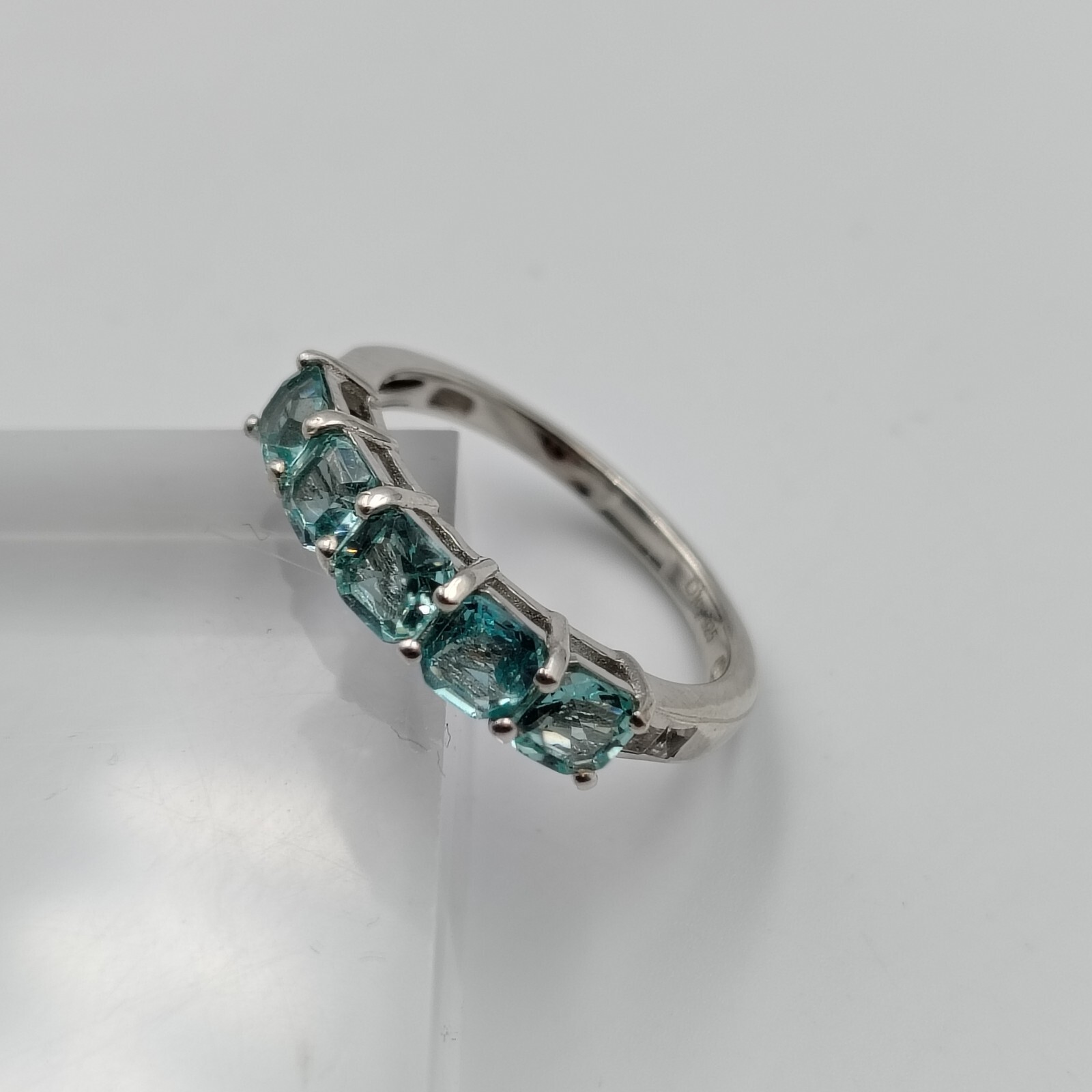 D’joy Sterling Silver 925 Blue CZ Clear/White Topaz 5 Stone Setting Ring Sz 7