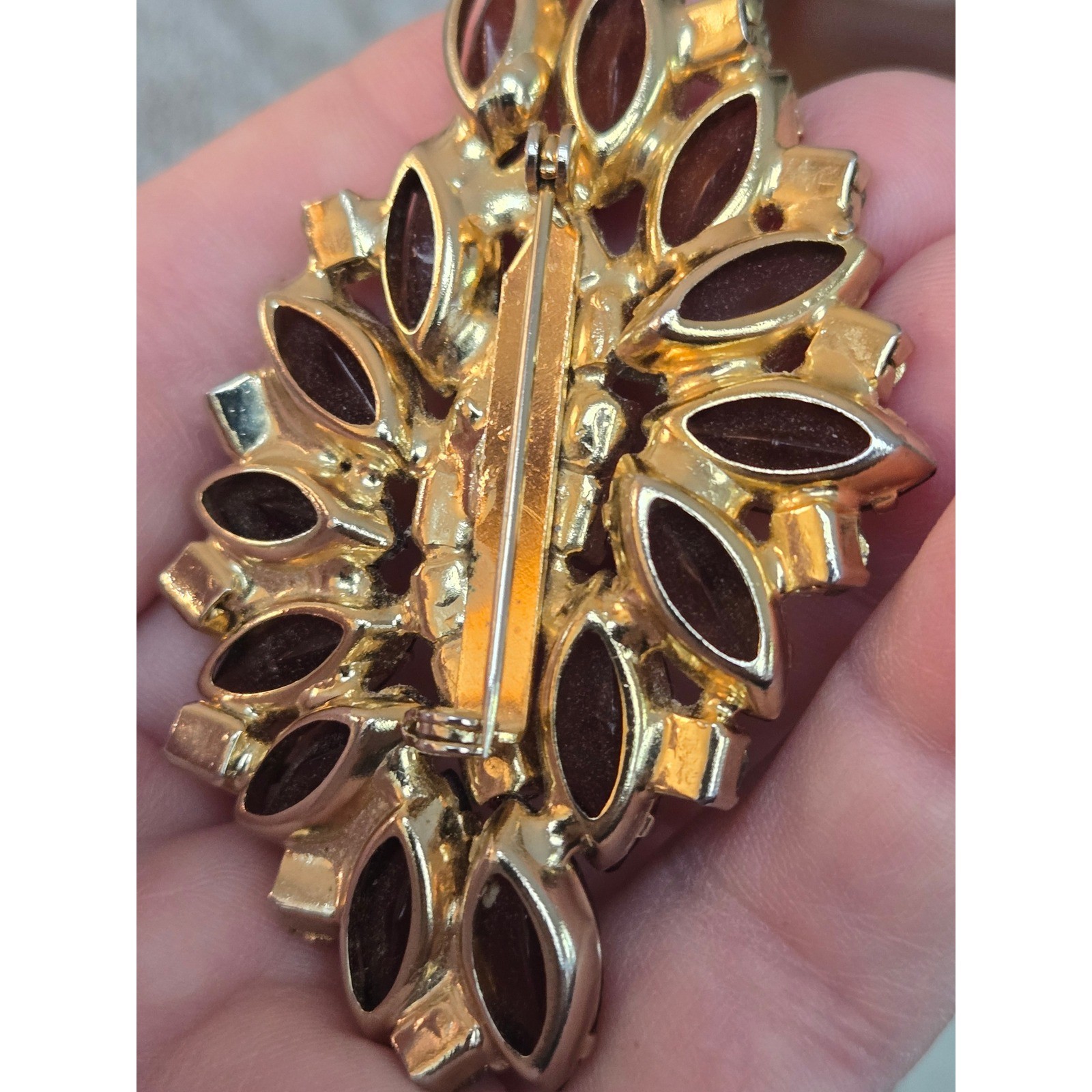 Juliana Style Fall Colors Brooch Navettes Amber Rhinestones 50s-60s