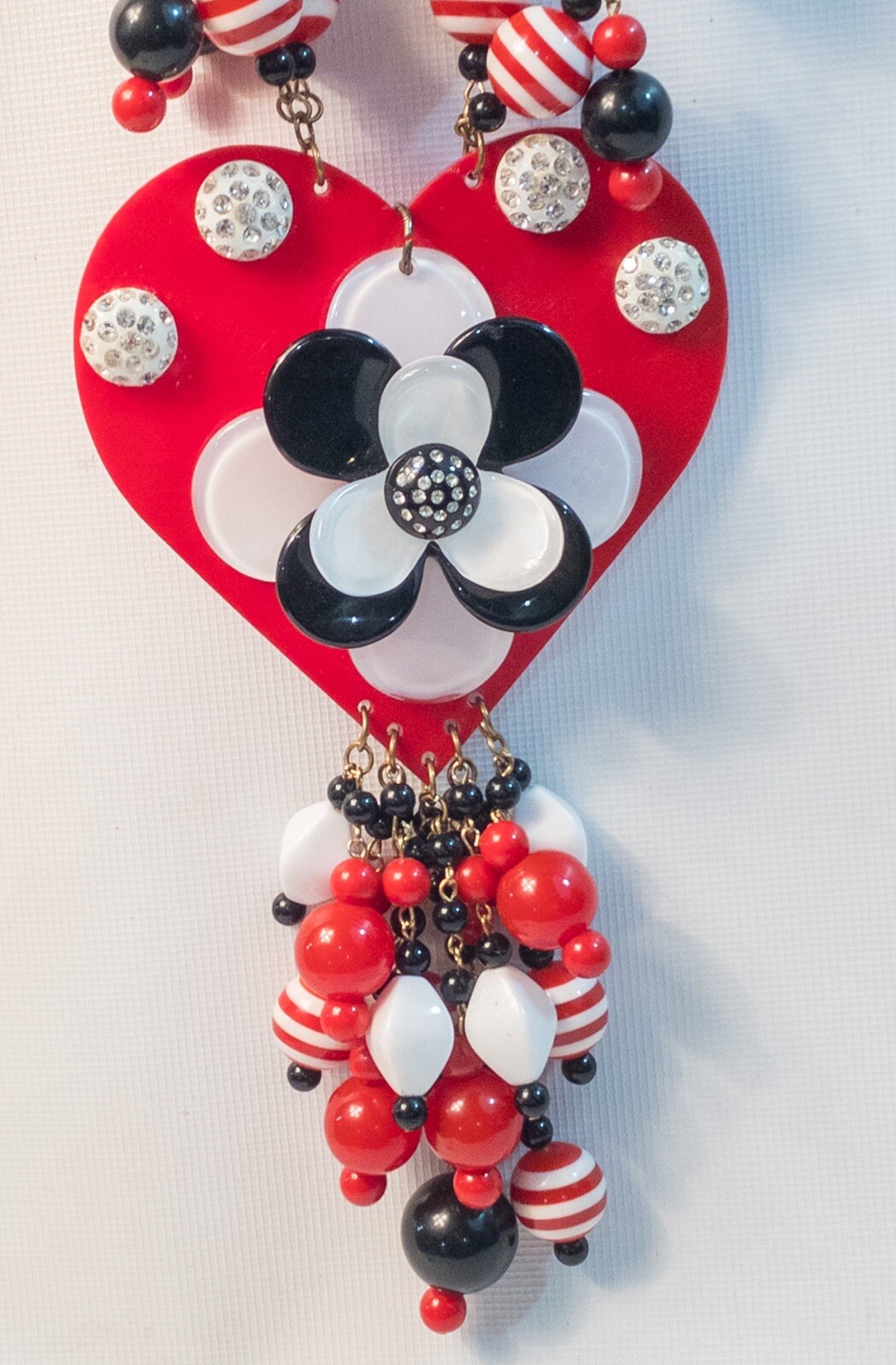 Vintage Anka Necklace Red White Black Lucite Crystal