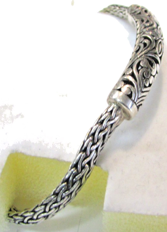 Vintage Sterling Silver Annika Witt ATI ID Bali Woven Wheat Spiga Bracelet 7.5″