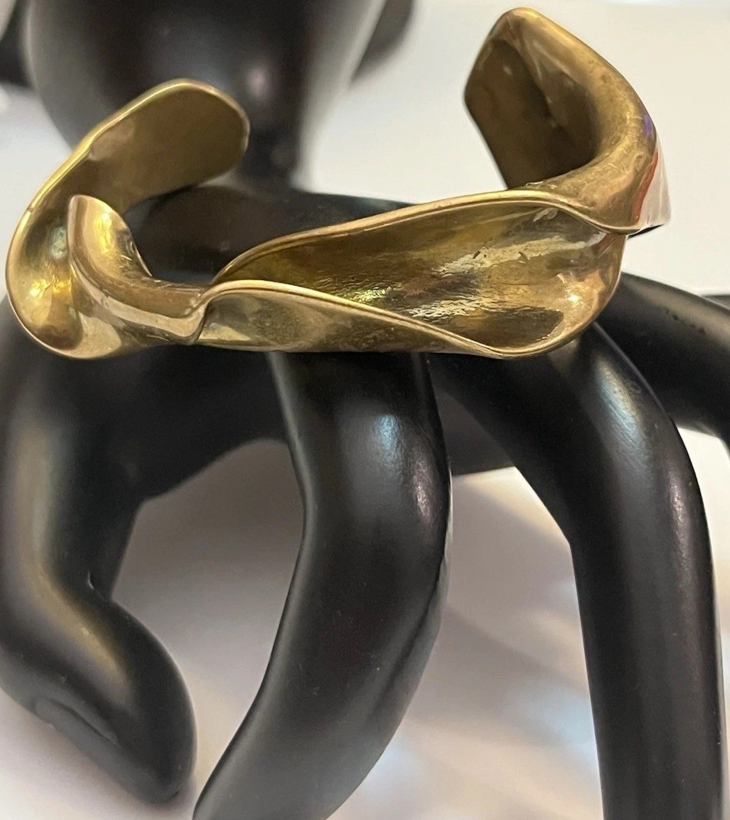 Vintage Modernist Brutalist Molten Sculpted Patina Bronze Thick Cuff Bracelet