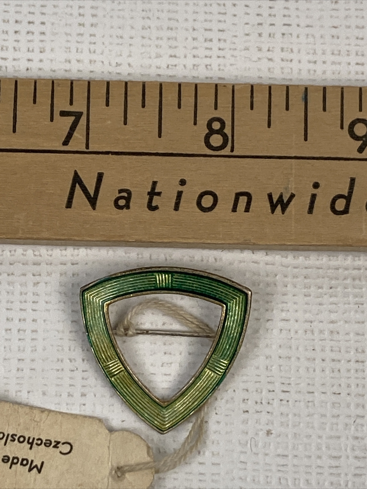 Vintage Pin Czechoslovakia Green Enamel Curved Triangle Unknown Metal Material
