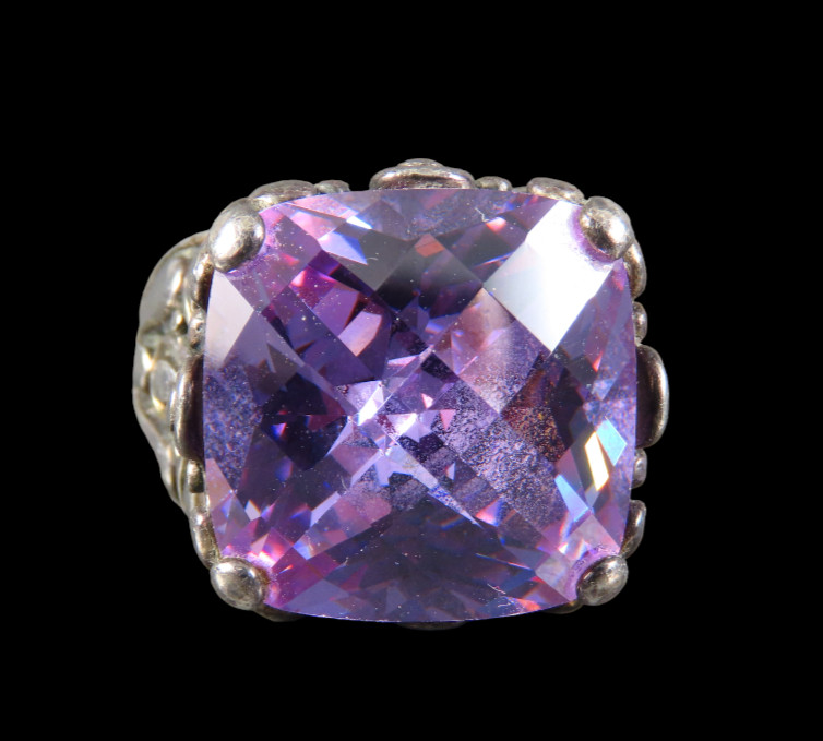 VTG Sterling Silver CHUNKY BIG COCKTAIL RING Light Purple CUSHION CUT Amethyst 6