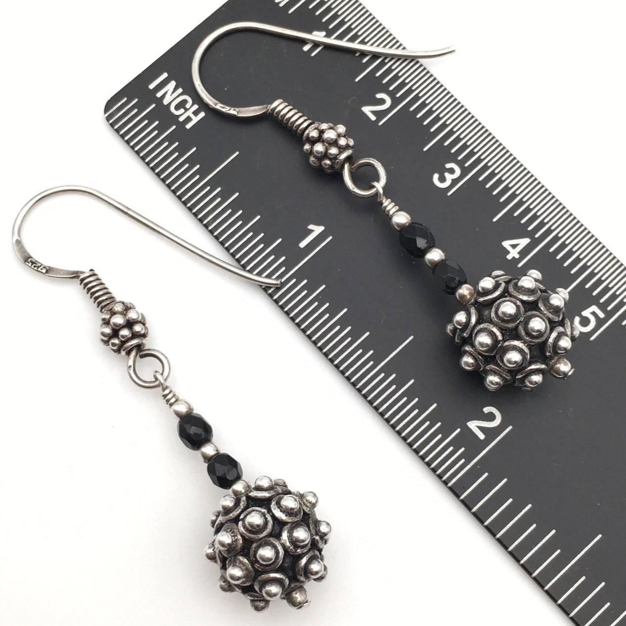 Vintage Sterling Silver Bali Style Ball Dangle Earrings Marked 925 8.3g #05