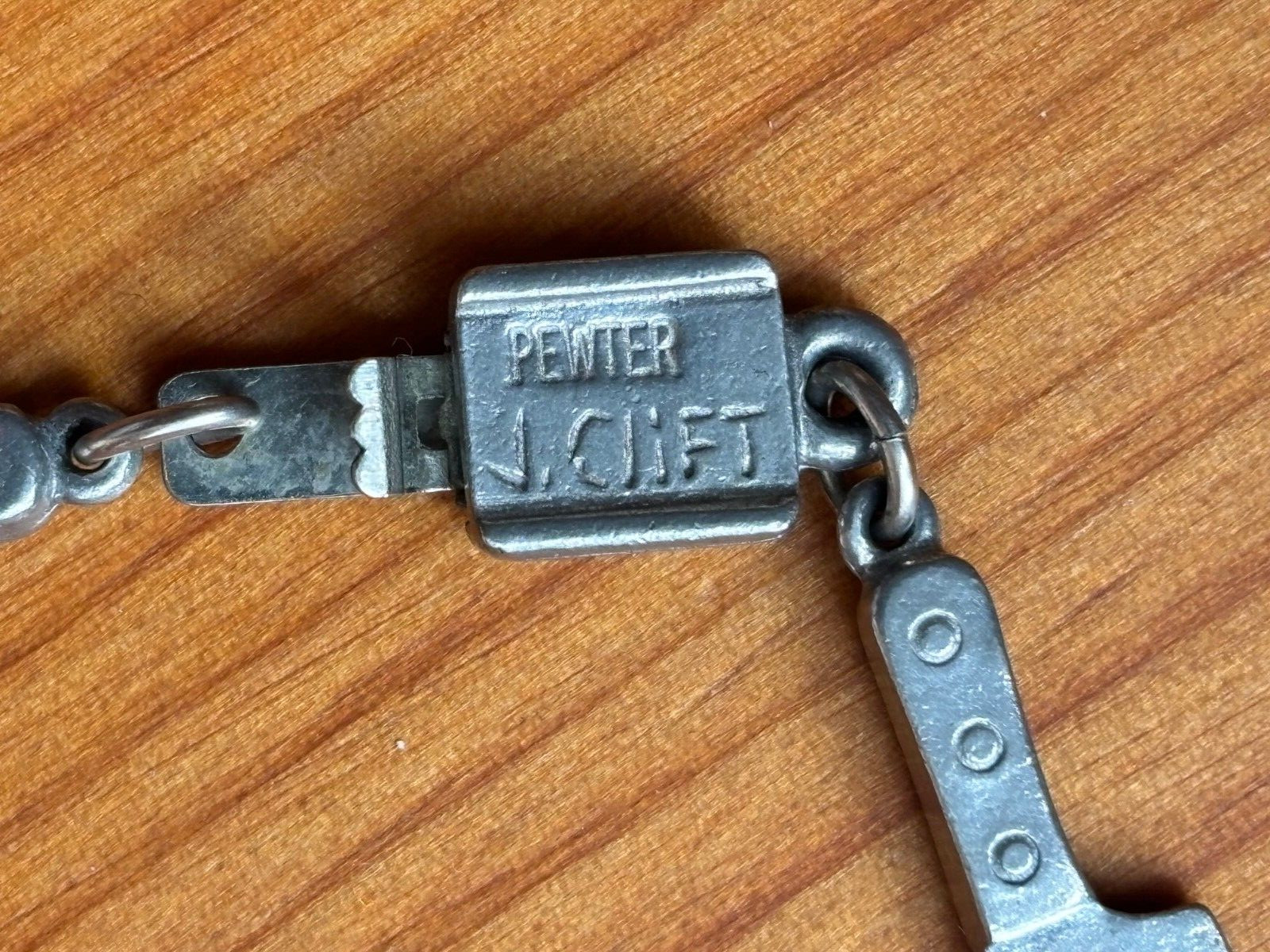 Vintage J. Clift Pewter Bracelet Chef Theme Linked Charms Cook Kitchen 7-1/2in