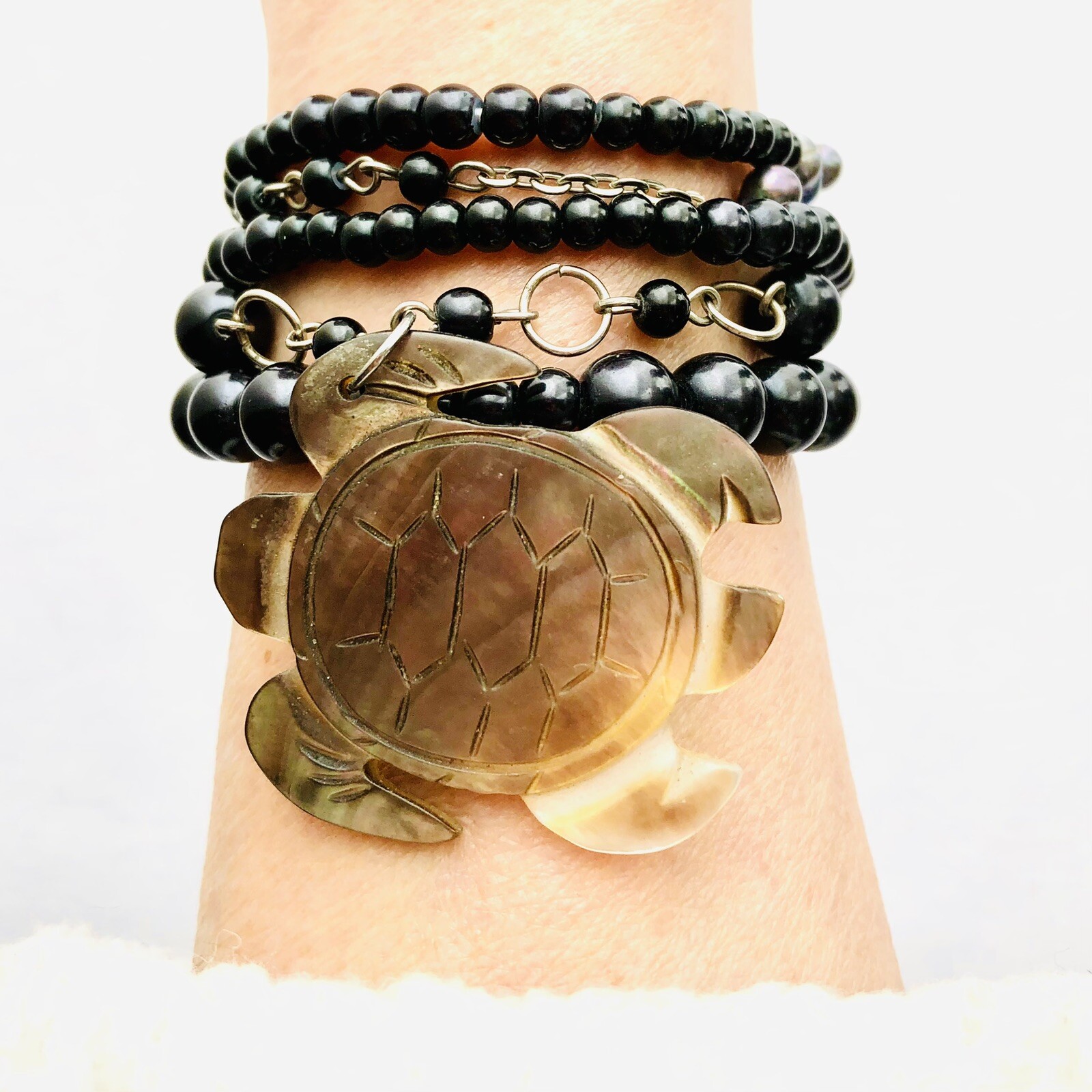 Turtle Charm Bracelet Freshwater Pearl Nautical Beach Ocean Animal Jewelry 8”