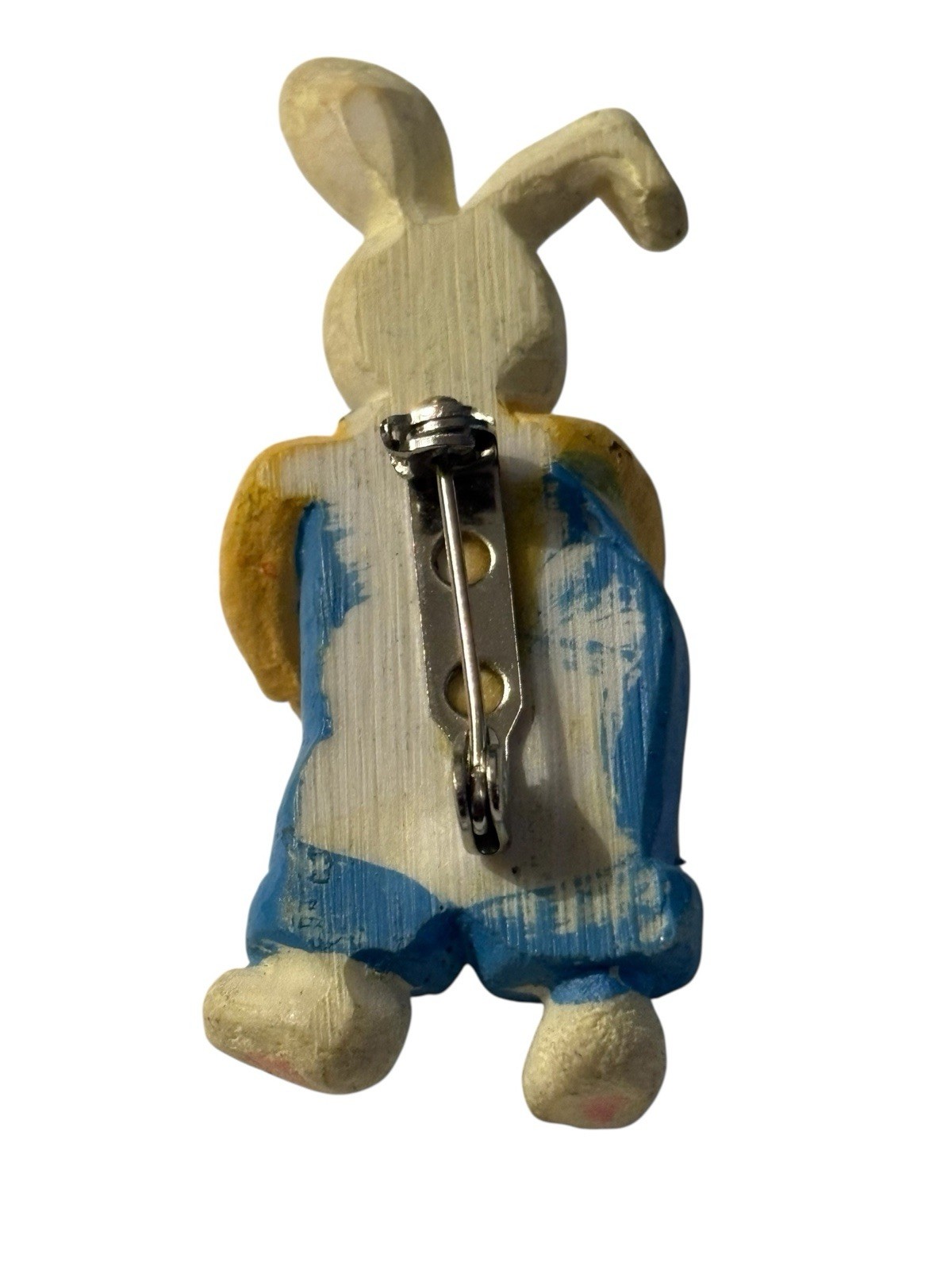 Bunny Rabbit Brooch Pin Resin Painted Vintage Easter 2” Figural Holding Carrots
