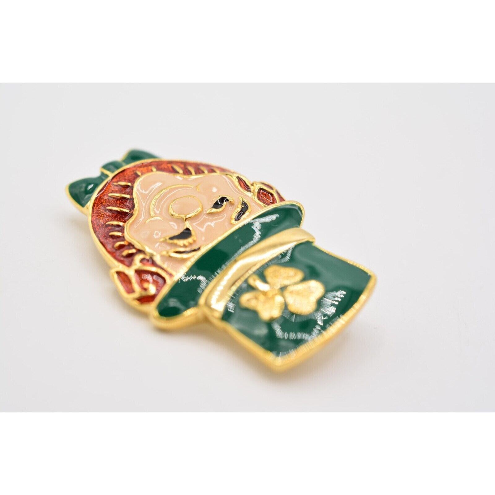 Vintage Leprechaun Shamrock Pin Brooch Green St. Patrick’s NOS 1980s BinA6