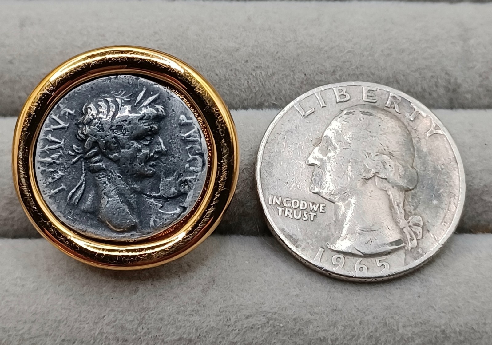 Carolee Roman Coin Clip-On Earrings Gold & Pewter Tone Etruscan Style Vintage