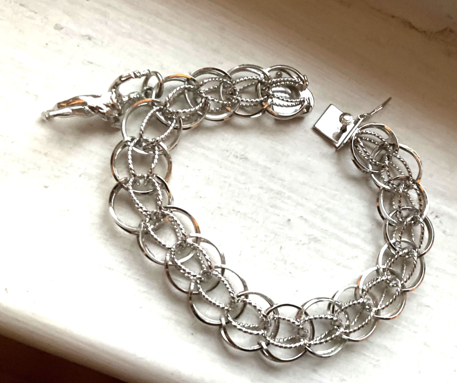 Vintage FORSTNER USA Starter SILVER CHARM BRACELET Wearable 7 1/4” Wide Link #B