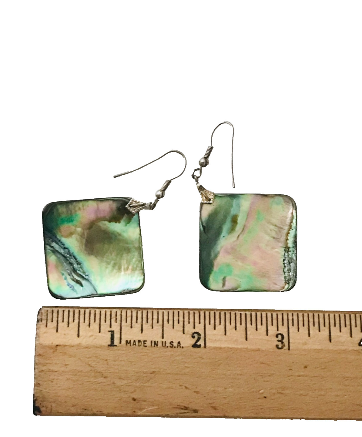 Hawaiian Paua Abalone Earrings Silver Hooks Dangle Natural Green Blue Iridescent