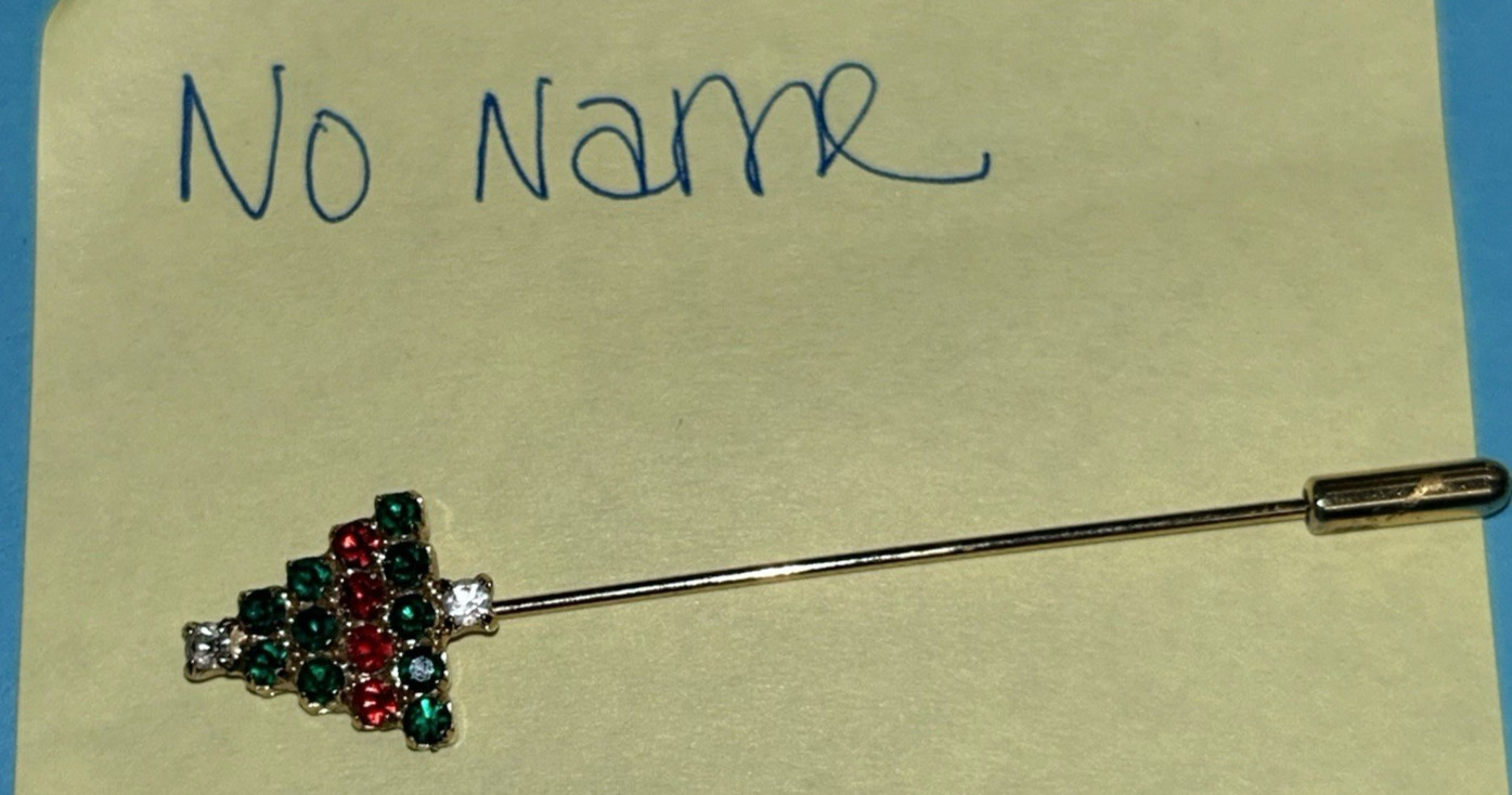 Christmas Tree Stick Pin, Prong Clamped Rhinestones, 2.75″ long, Holidays