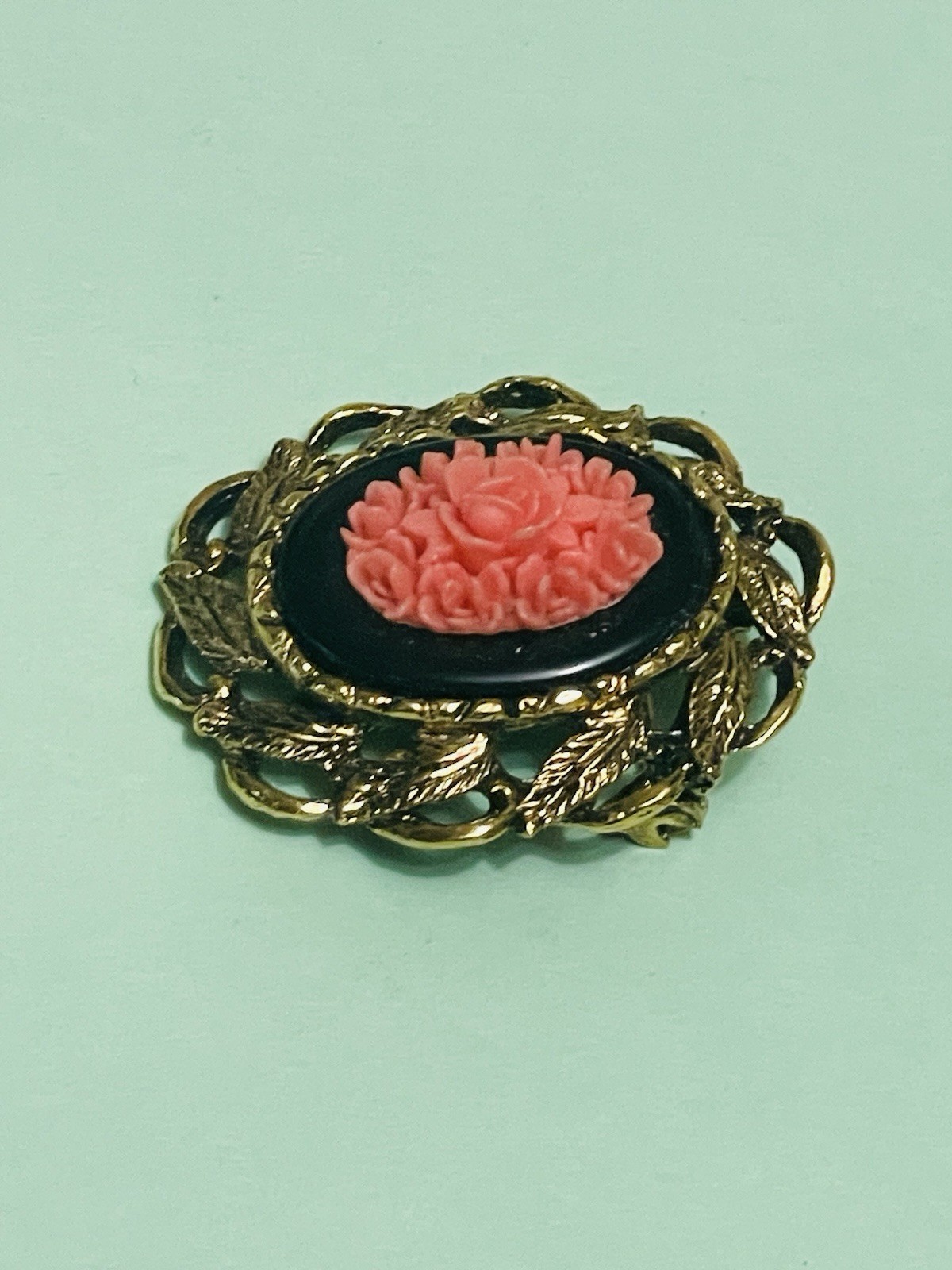 Cast Floral Coral/Scorpio Glass Cabochon Brooch/Pin Art Nouveau-VTG Estate Find!