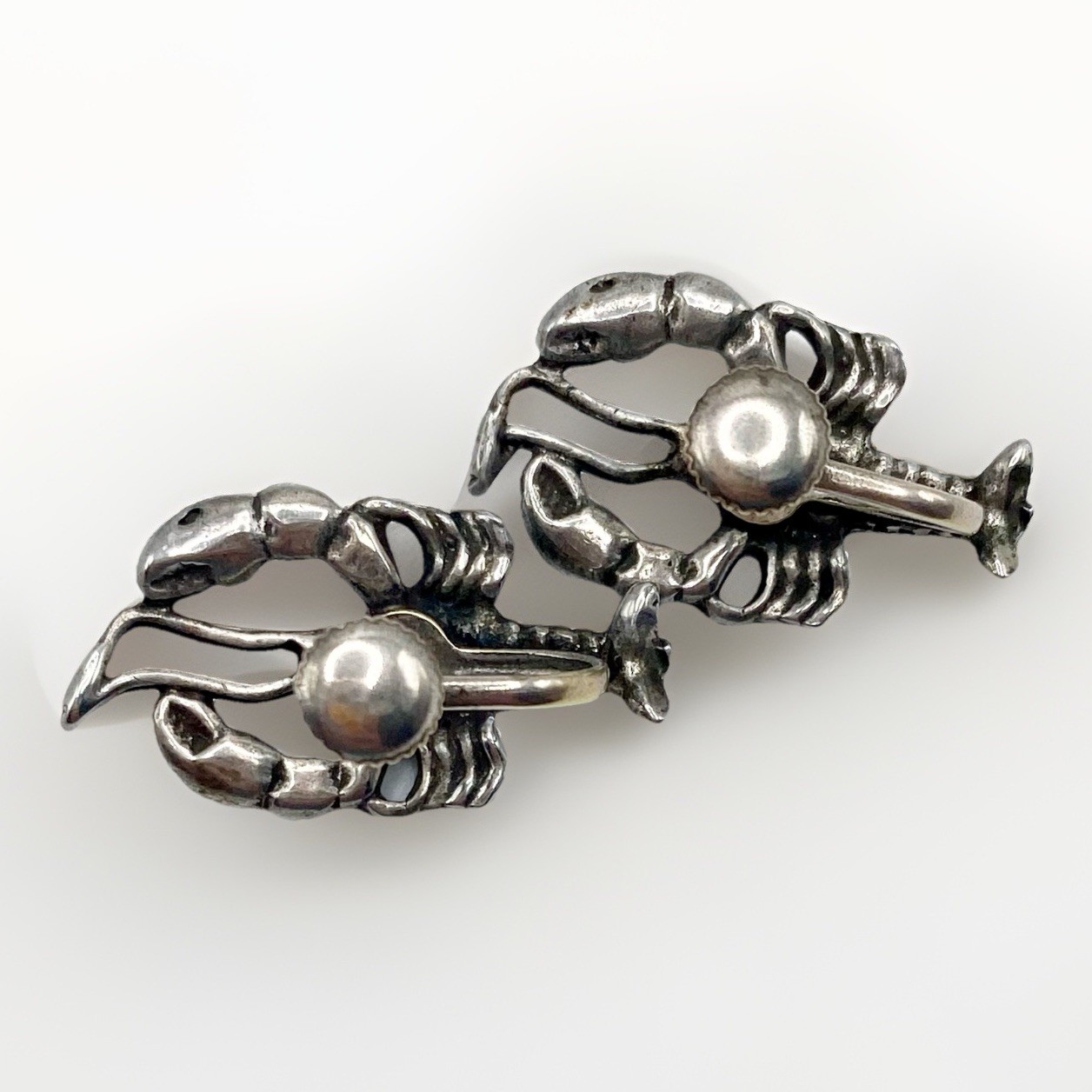 Vintage Lobster Screwback Earrings Silver Tone Coastal Nautical Figural Pair