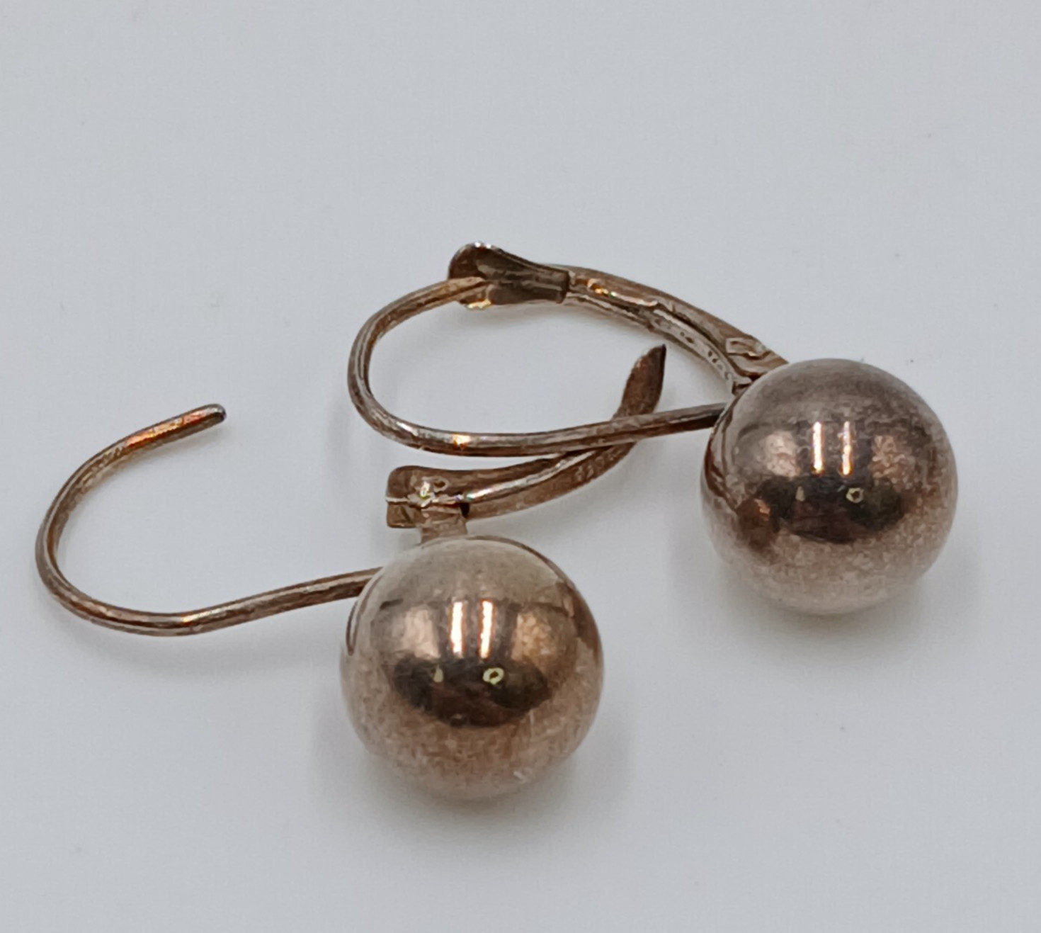 VTG 925 Ball Drop 8mm Earrings Sterling Silver 1.87g Lever Back Polished Dangle