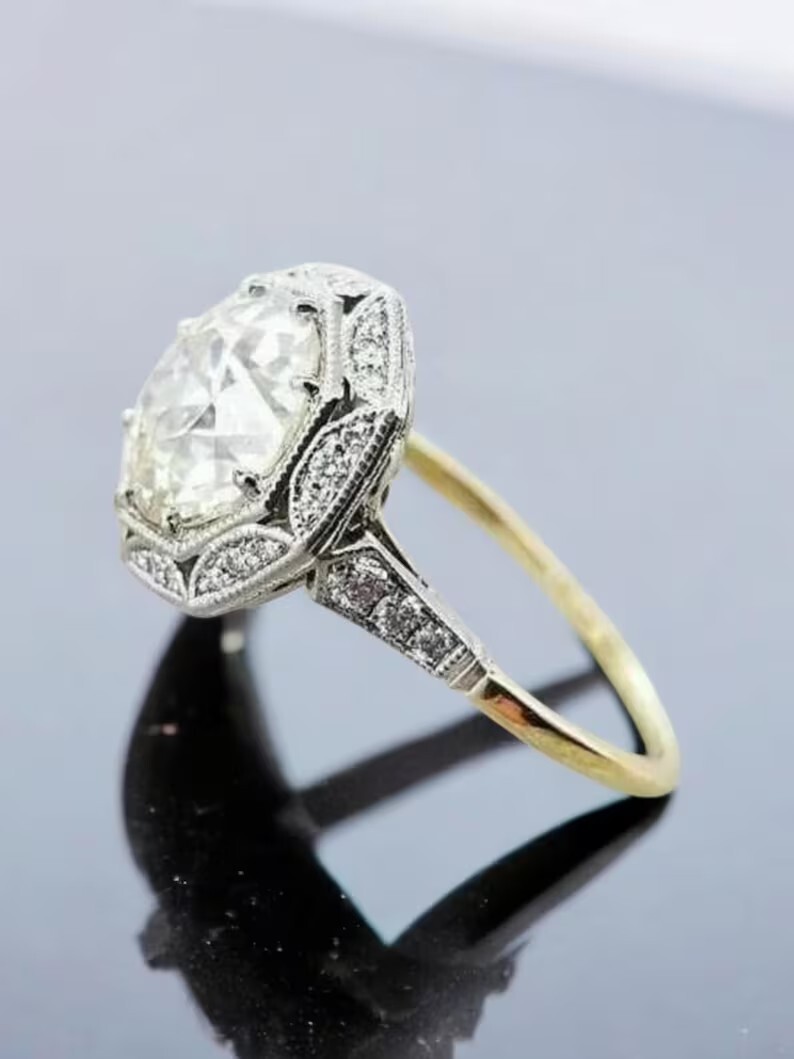 Vintage Art Deco 3.35CT Old European Cut Lab Created Diamond 925 Silver Ring