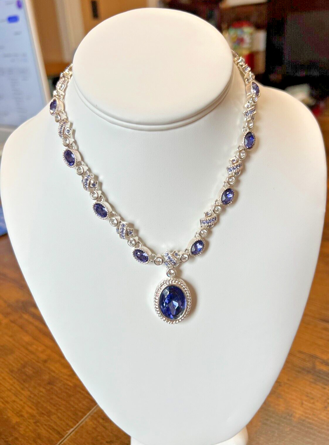 VTG Monet 15-17″ Statement Necklace Lavender & Clear Rhinestones, Velvet Case VG