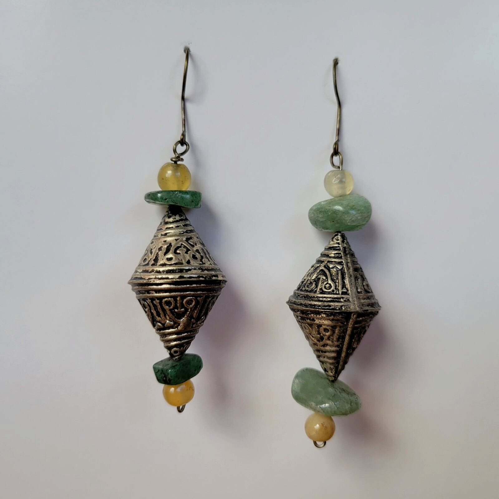 Bali Style Embossed Silver Tone Dangle Drop Earrings 2.5 Inches Long Vintage