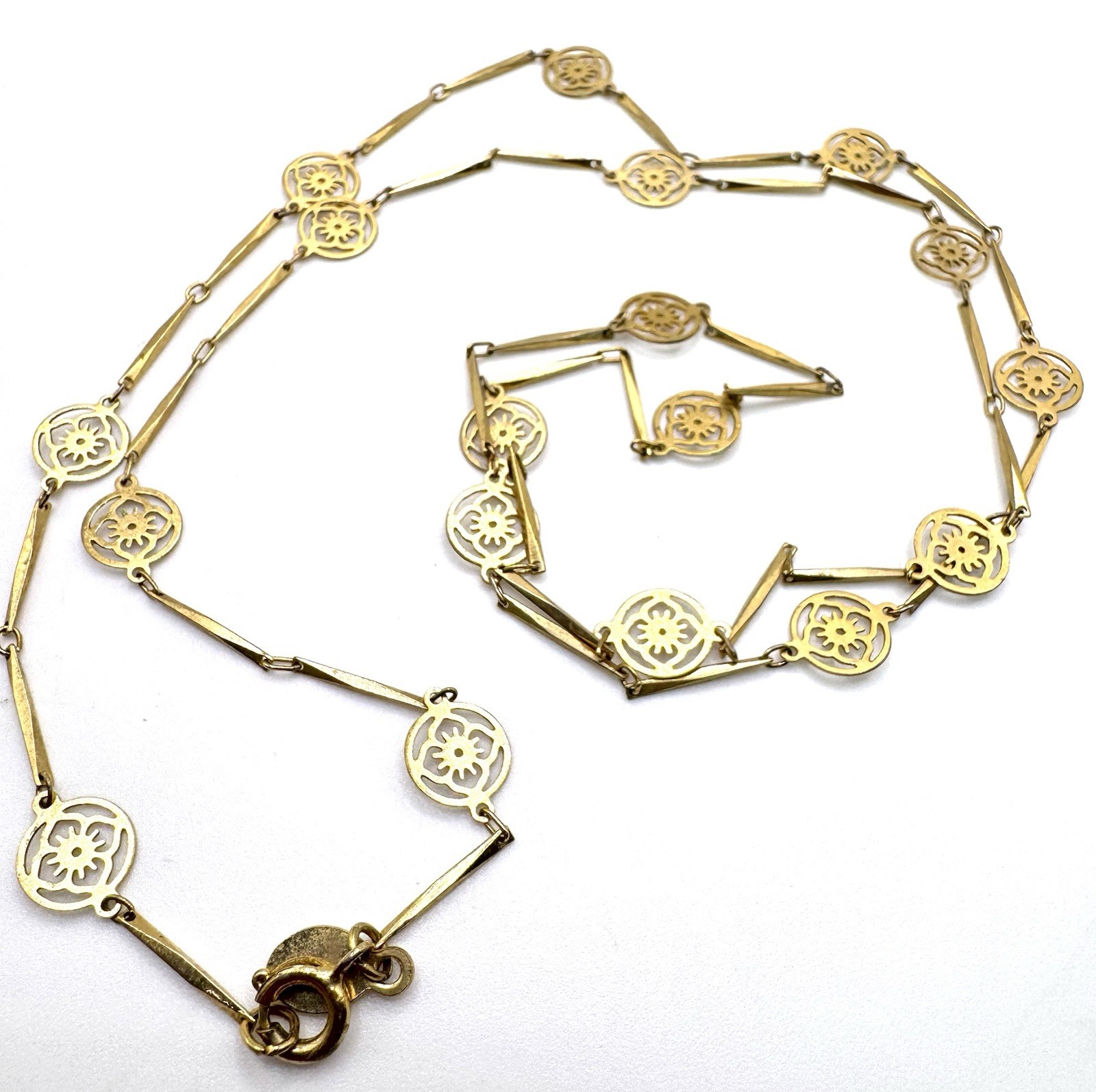 Vintage Avon Flower Lace Necklace Dainty Bar Link Chain Gold Floral Vintage 26″