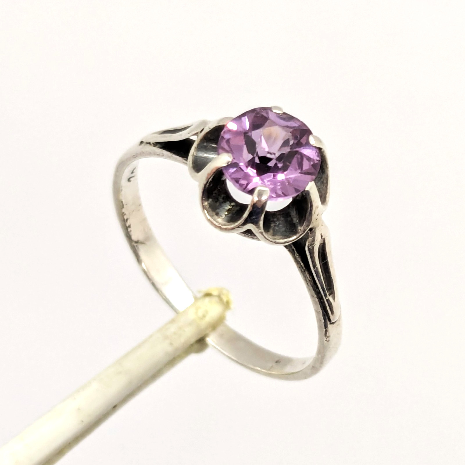 Vintage Soviet RING Silver⭐875 stamp Star with AMETHYST Stone -size: 7.25US| #11