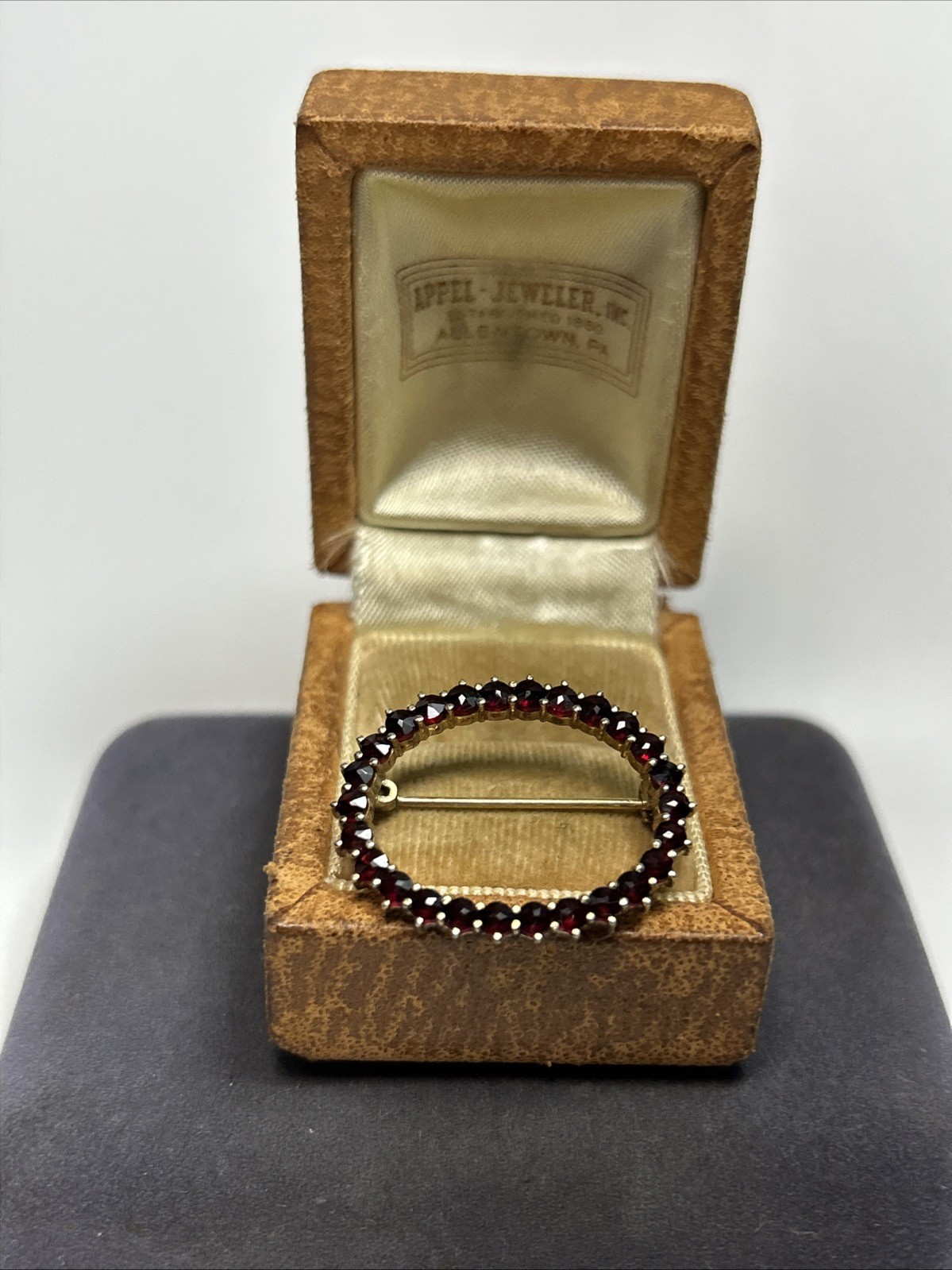 Vintage 900 Silver Gold Wash Bohemian Garnet Round Oval Brooch