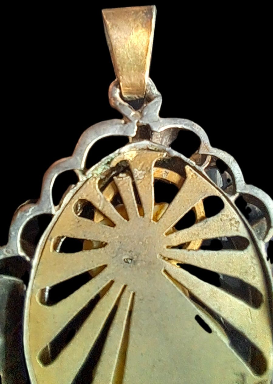 Fine Antique Art Deco Silver Gold Madonna Virgin Mary and Jesus Pendant Ca 1930