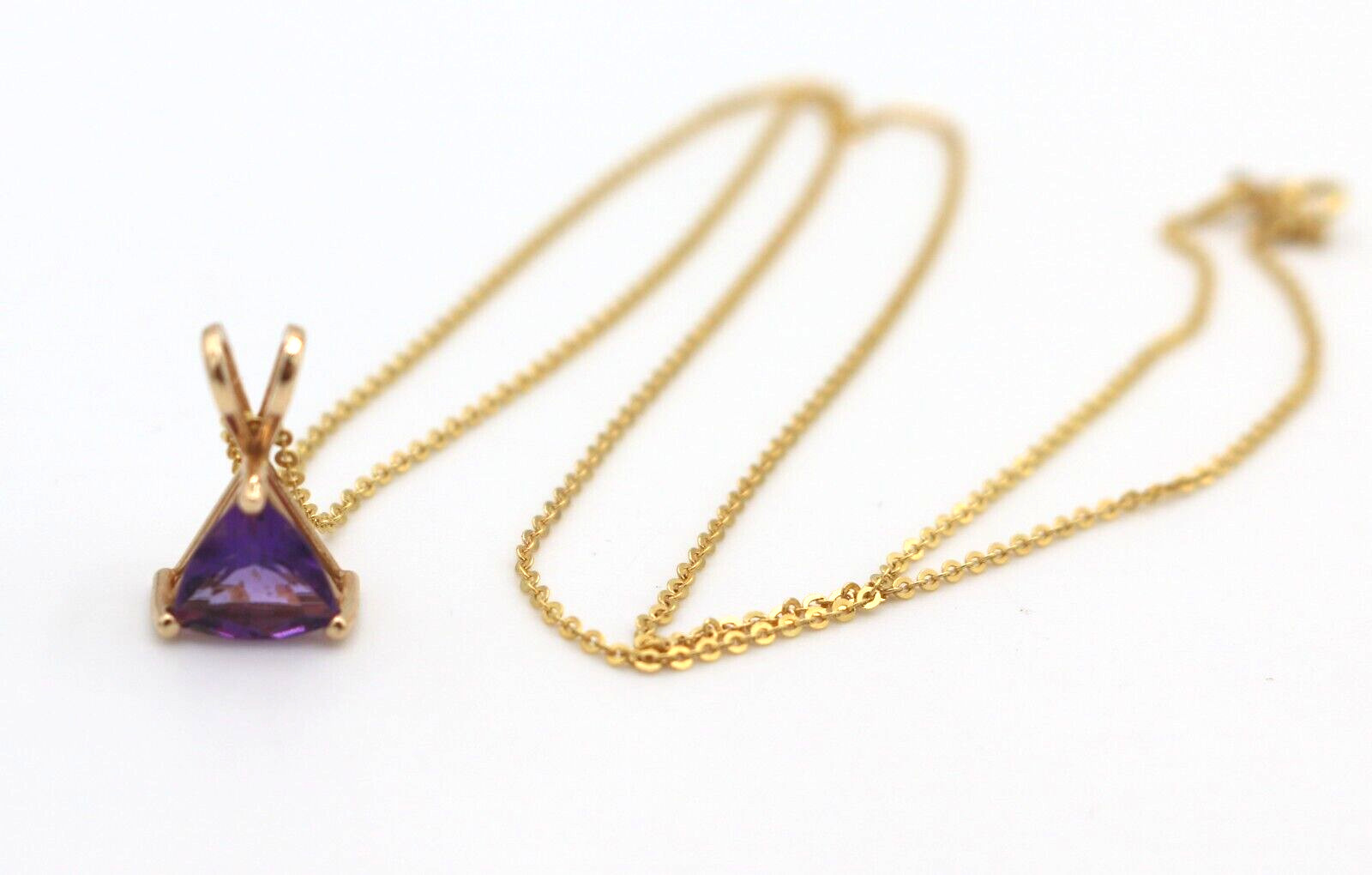 Clyde Duneier CID 14k Yellow Gold Trillion Cut Purple Amethyst Pendant Necklace