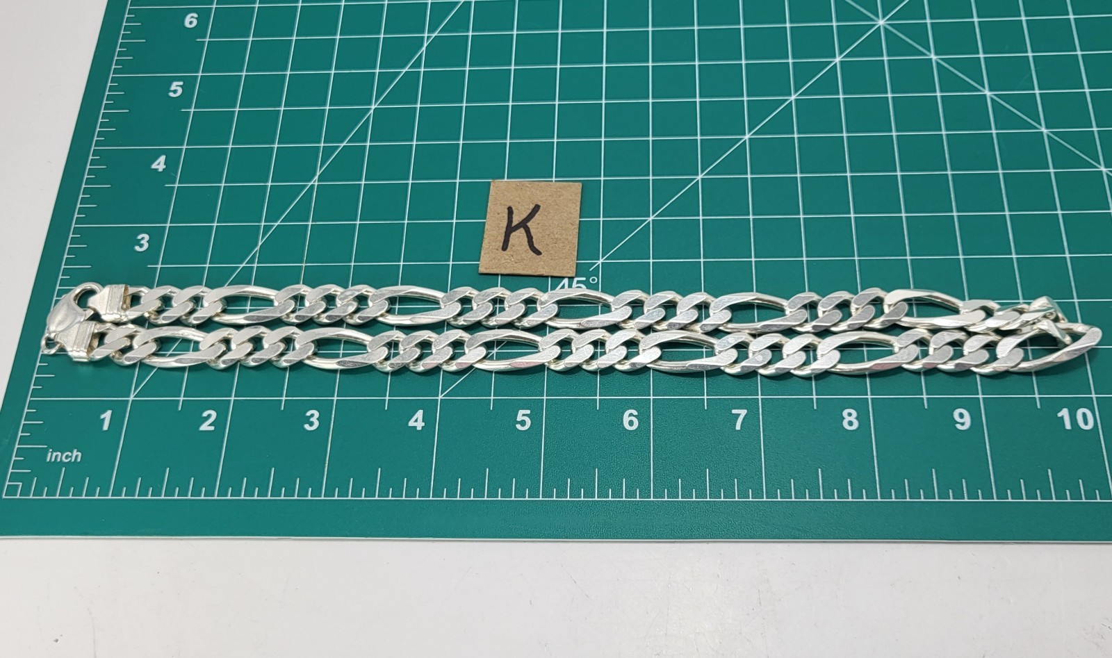 Vintage Italy Figaro Chain Necklace Rhodium Plate 20″ Sterling 89 Grams 11 mm