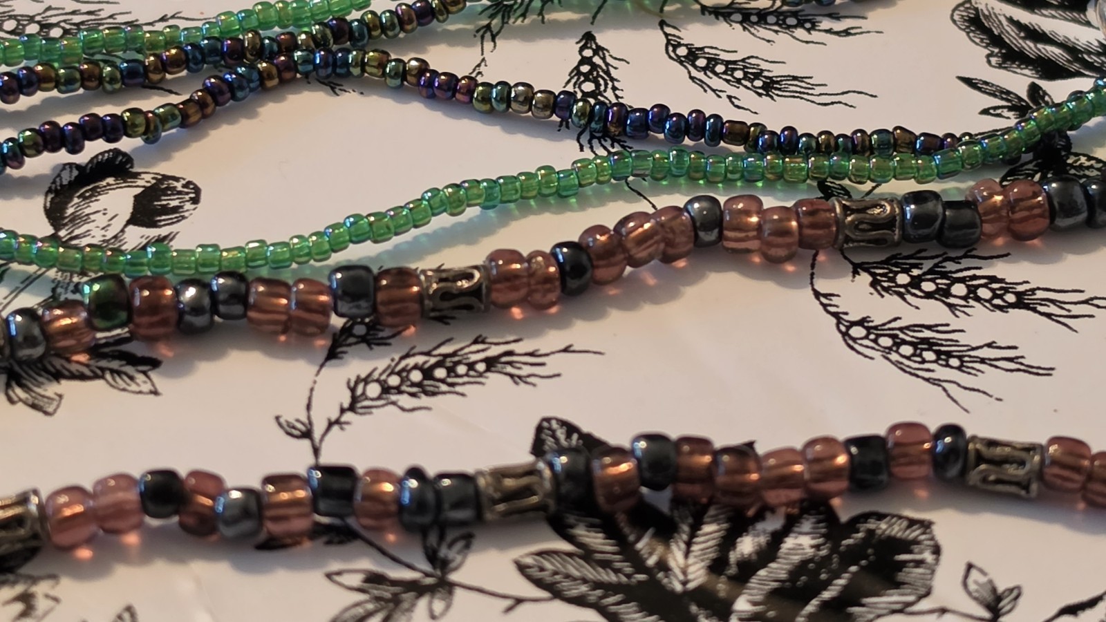 10 Vintage-Now Seed Bead Necklaces. Pink, Brown, White, Green & Lavender