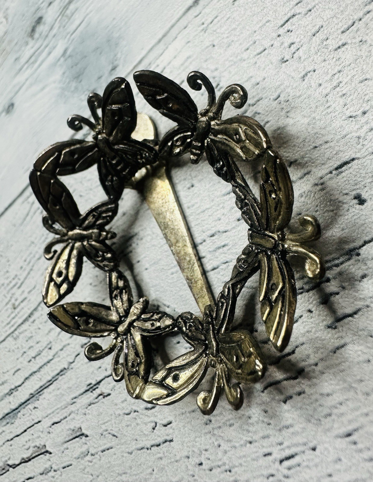 1997 Emilia Castillo Silver Plated Butterfly Circle Hair Pin Brooch 2″
