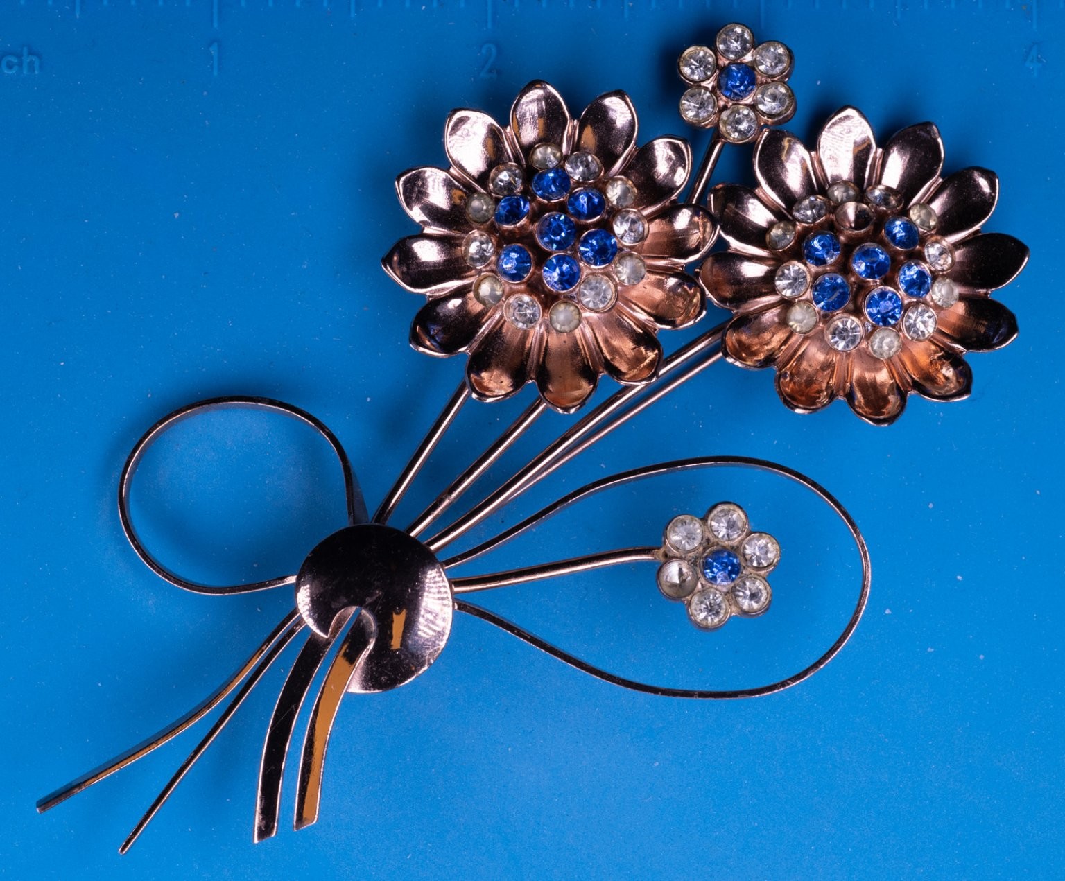 Coro Sterling Craft Floral Bouquet Brooch Sterling 3.25″ Rose Gold Tone