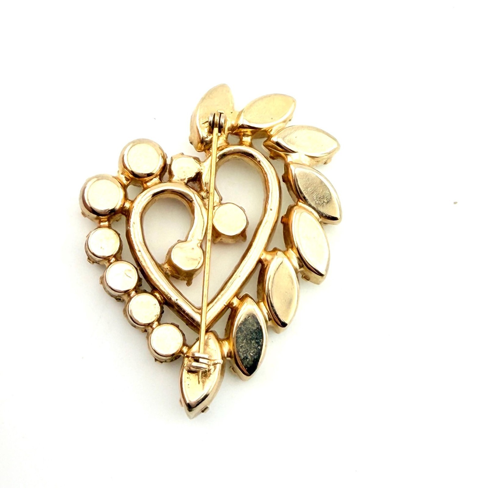 Vintage Juliana White Milk Glass Heart Brooch Rhinestone Green Pink Costume Gift