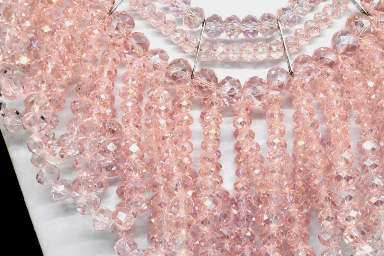 STUNNING Rose PINK Crystal Beaded Bib Draping Loop Necklace Adjustable Clasp