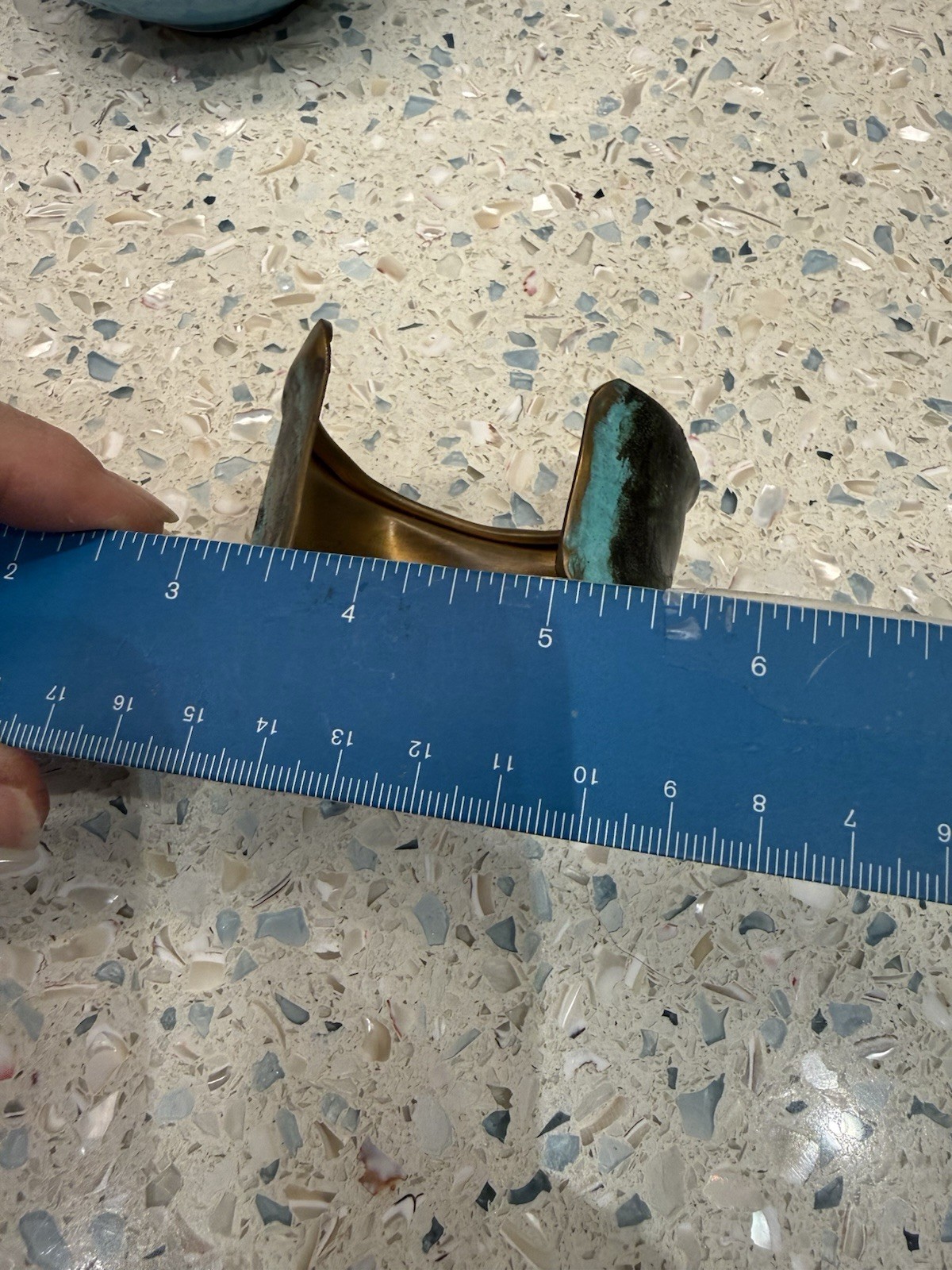 MODERNIST Cuff Bracelet ARTISAN Forged Solid Bronze Brass Verdigris Glaze Signed
