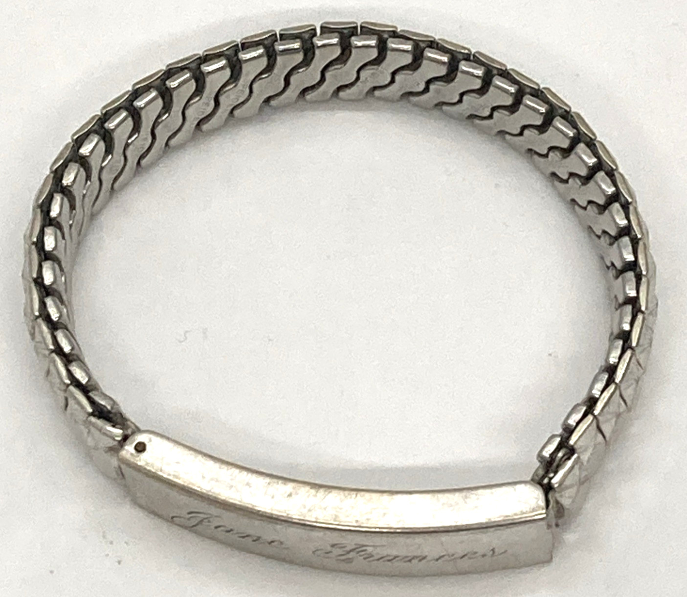 Vintage signed Spiedel expansion ID Bracelet Engraved “Jane Frances” silver tone