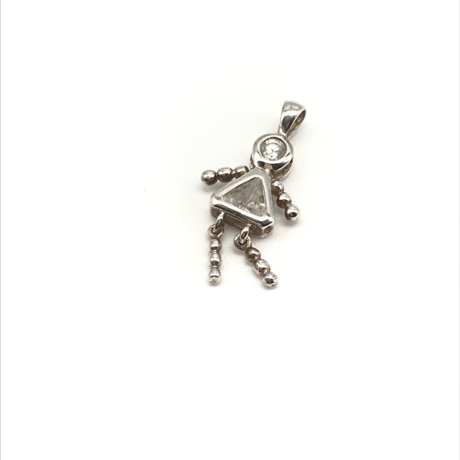 925 Sterling Silver April Birthstone Clear CZ Stick Figure Person Pendant