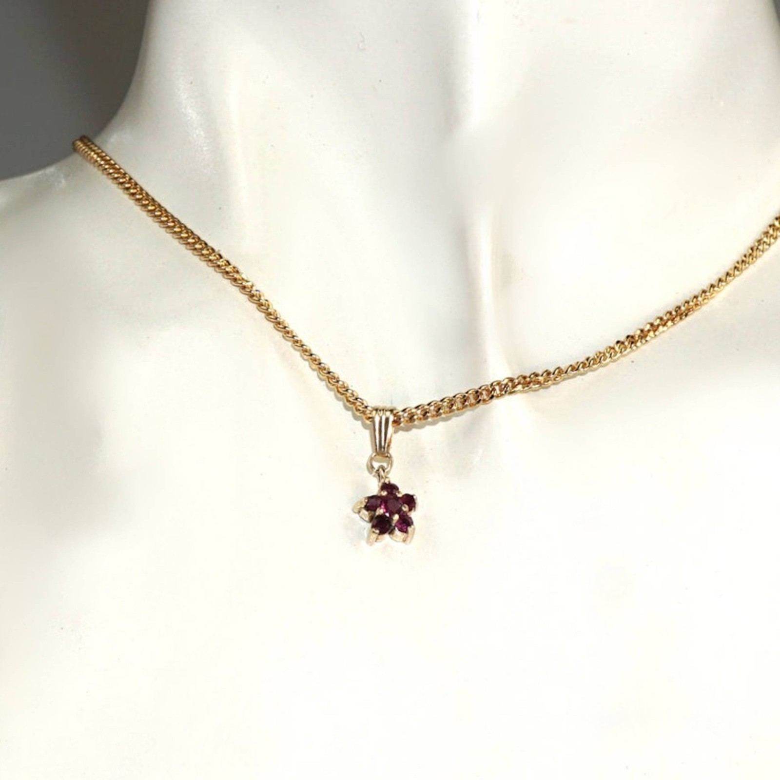 14K Solid Yellow Gold Natural Ruby Gold Star Pendant Necklace, 5 Red Rubies