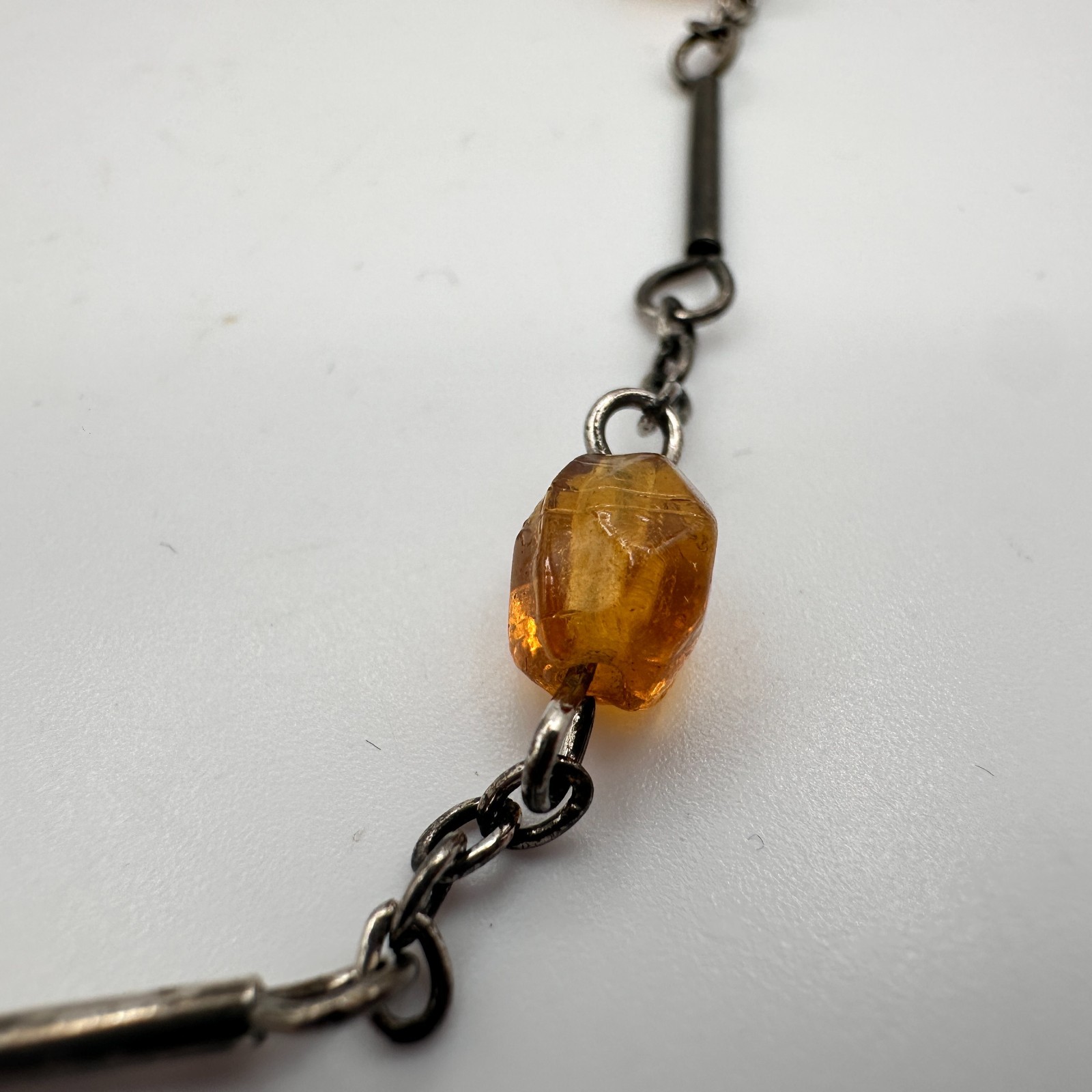 Vintage 90s Amber Beaded Bar Link Chain Bracelet Bronze Tone Women’s Jewelry