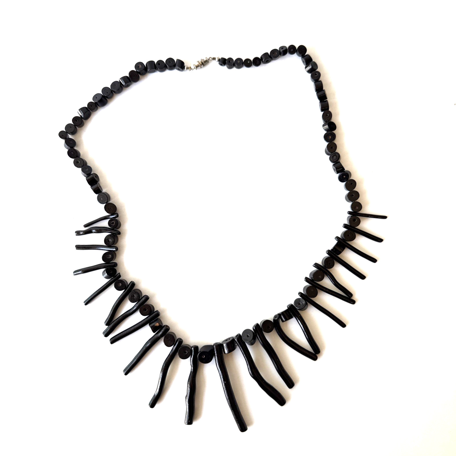 Vintage Beautiful 24” Black Branch Coral Fringe Necklace