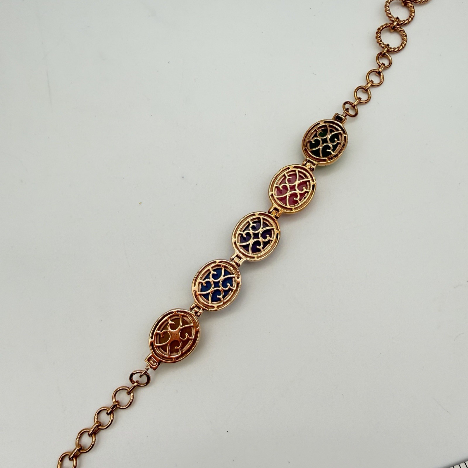 Vtg Jade Multi Colored Tennis Bracelet Solid Copper QVC Or HSN Jewelry Estate