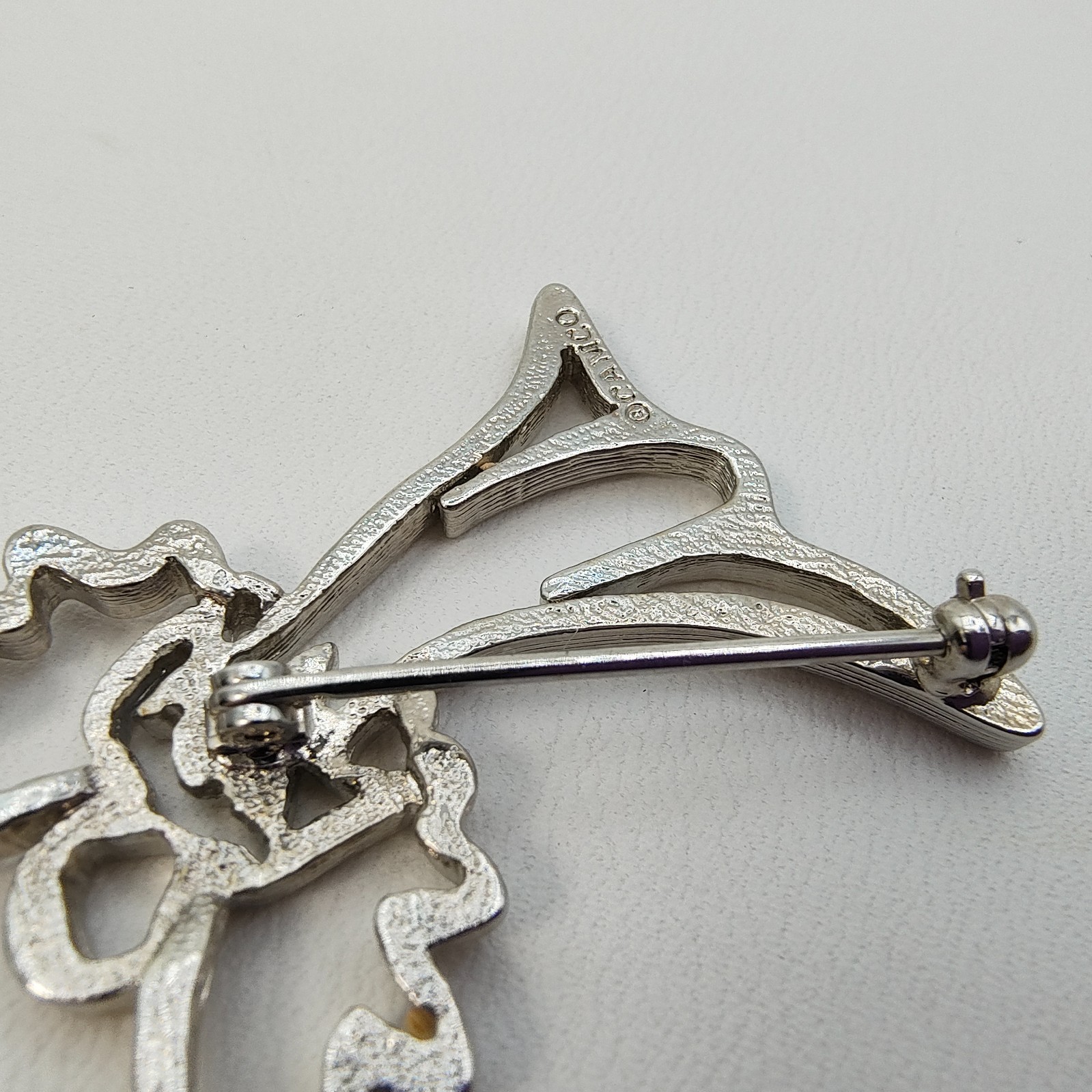 Vintage Guardian Angel Brooch Silver Tone Holding Heart Openwork Celestial Love