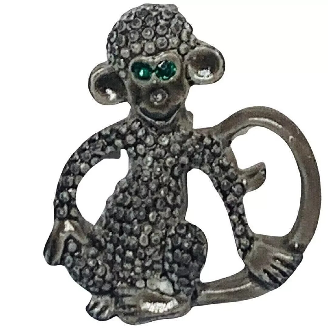 Monkey Brooch Pin 1” Silver Tone Whimsical Fairycore Jungle Figural