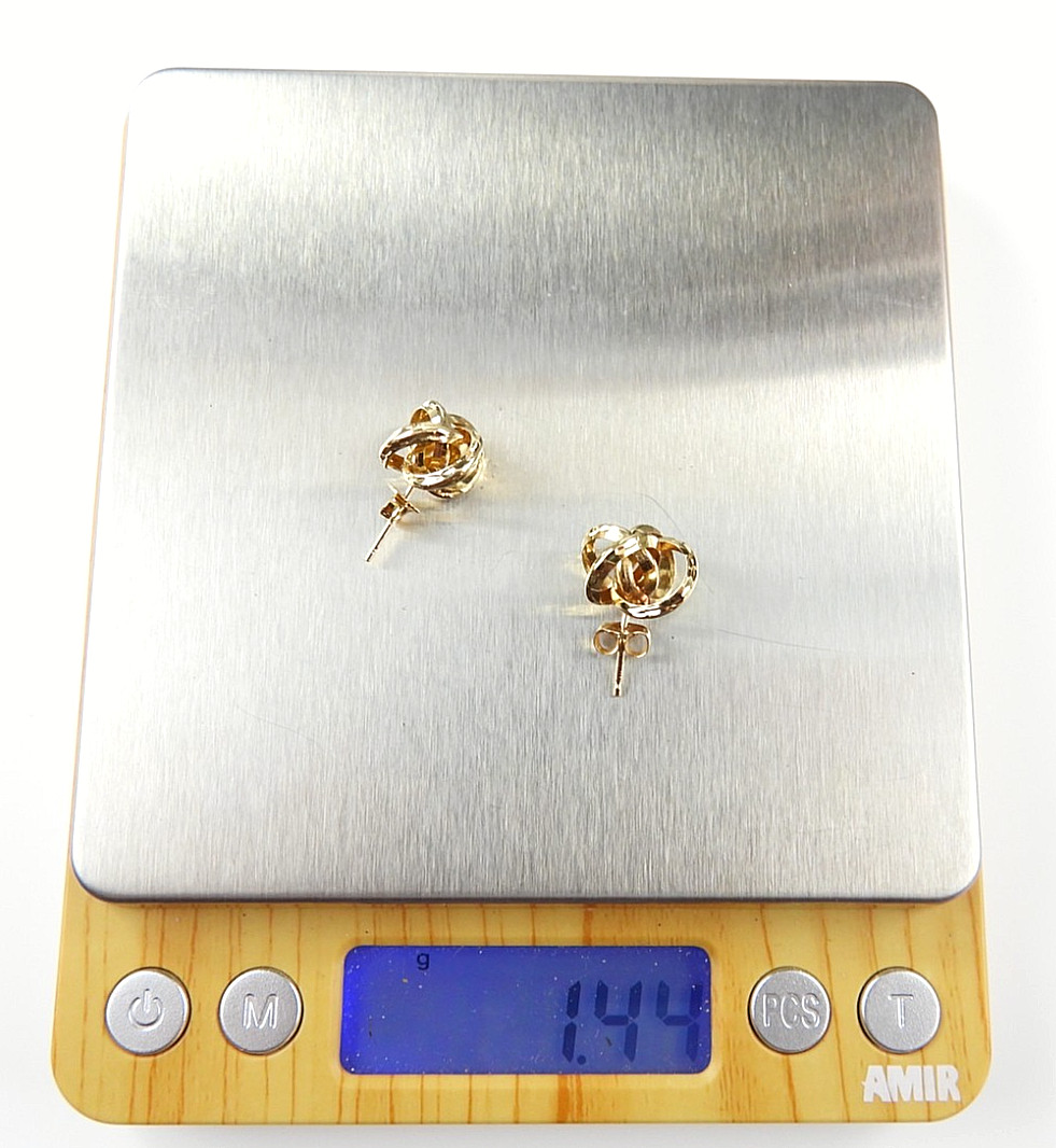 Vintage 14K Yellow Gold Intertwined Ribbon Knot Stud Earrings Openwork Swirl