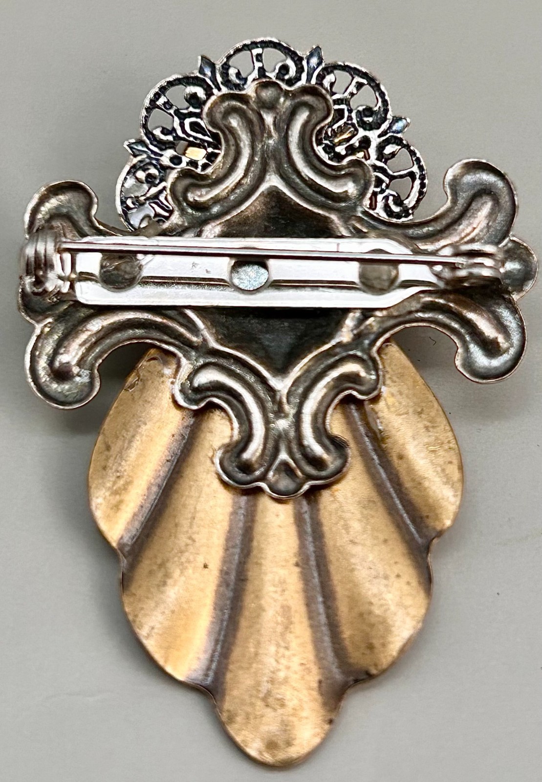 VTG Garden Angel Brooch Pin Gold & Silver Tone Wheelbarrow Charm Gardener GIFT