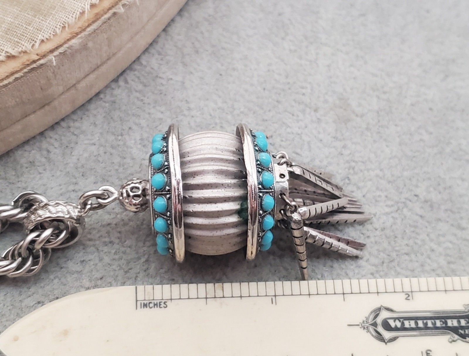 Vintage Victorian Revival Lantern Tassel Turquoise Glass Pendant Necklace
