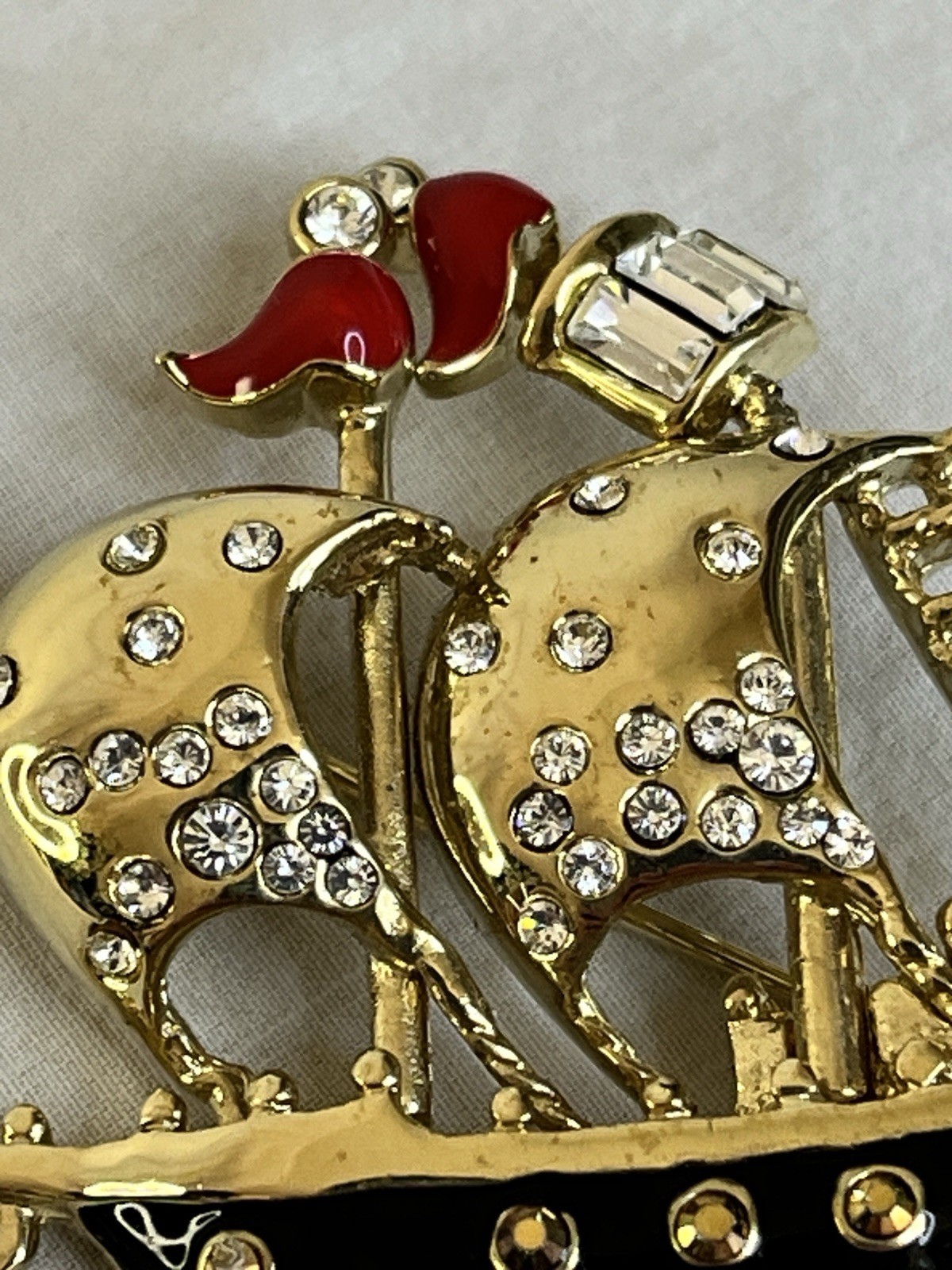 Vintage Clipper Ship Brooch by St John Enamel and Rhinestones Nautical Style