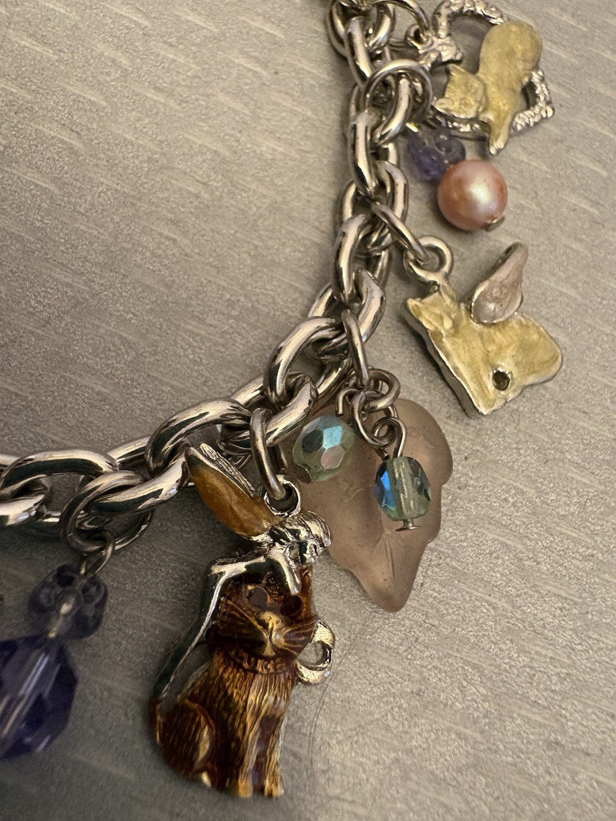 Vintage Kirks Folly Cat Lover Garden Fairies Whimsical Charm Bracelet Silvertone