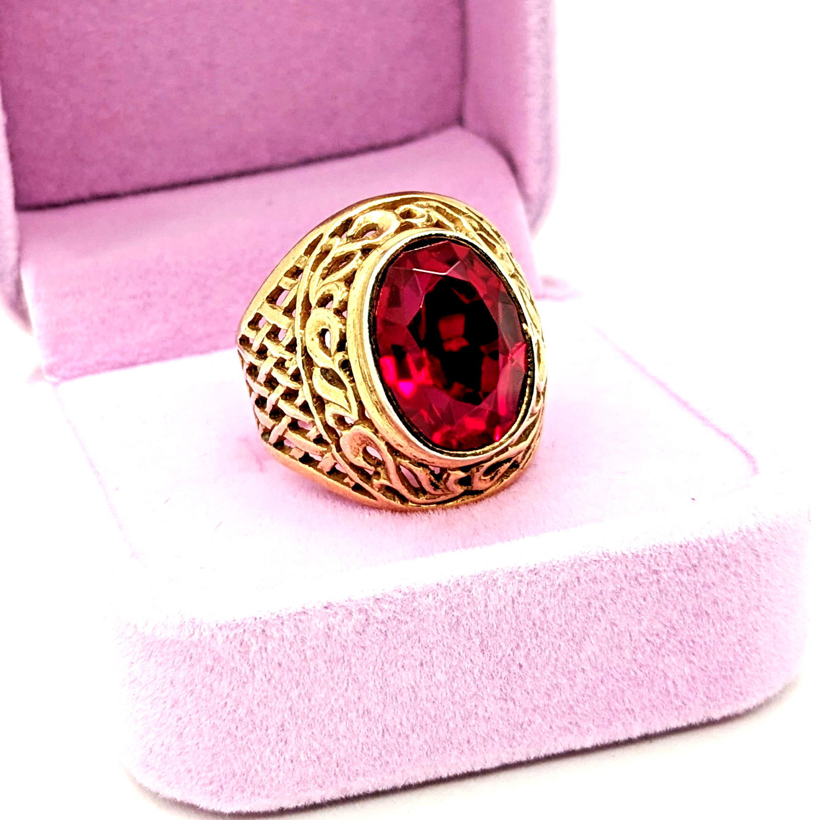Vintage Soviet RING Silver⭐875 stamp Star USSR with Large Ruby -8US (18.5mm)| #8
